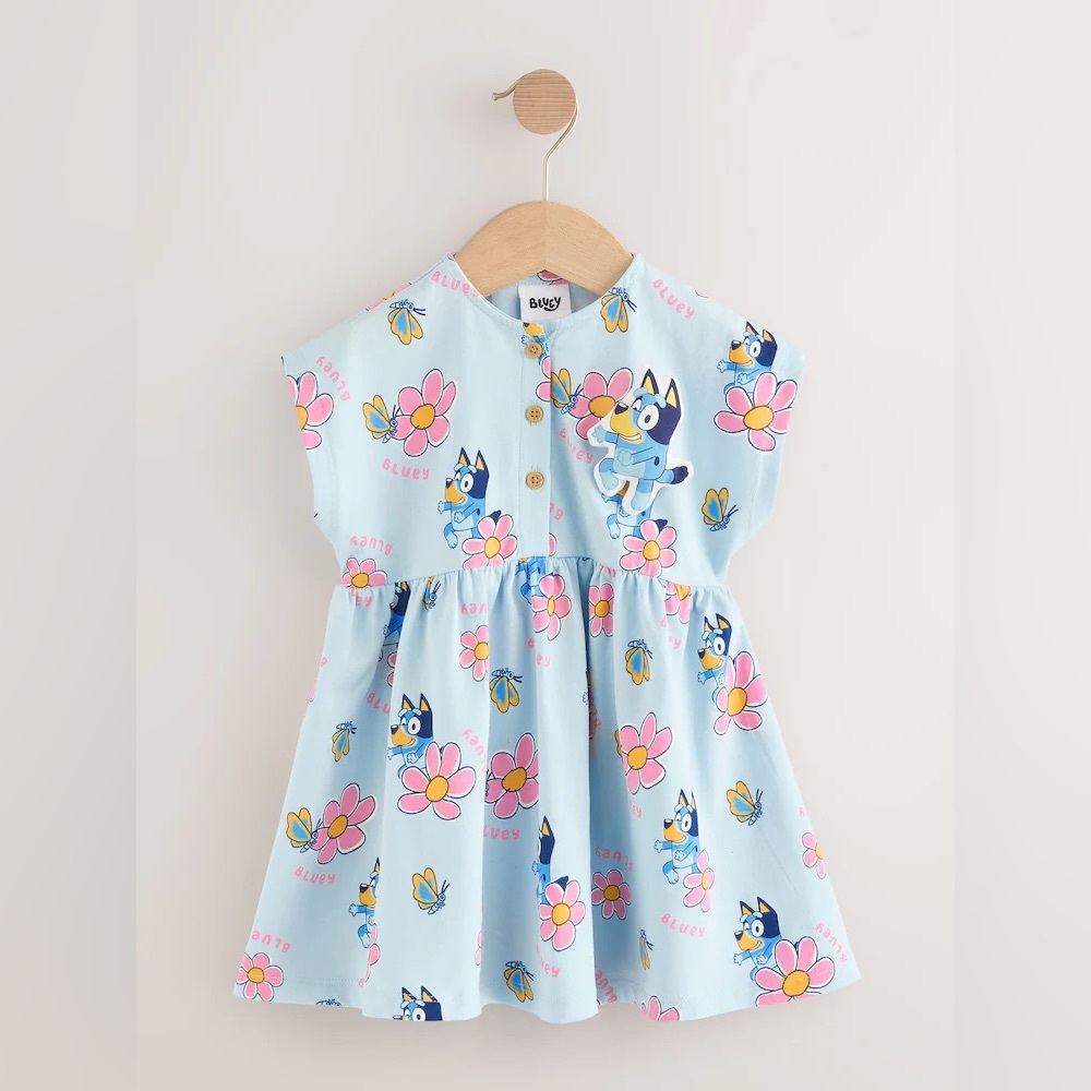 Next UK Blue Bluey Cotton Girls Dress Size 3-4 years